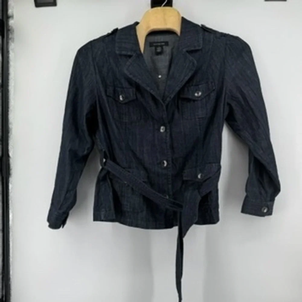Calvin Klein Jeans Womens Jacket 2X Blue Denim‎ Belted Button Down Collared